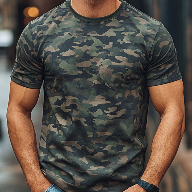 Men's Casual Outdoor Camouflage Cotton Round Neck Short-sleeved T-shirt 39289548M