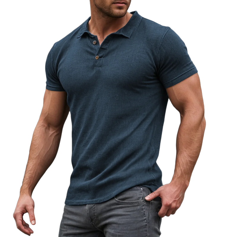 Men's Casual Ribbed Lapel Slim Fit Short-sleeved Polo Shirt 18168011M