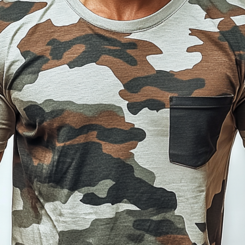 Men's Casual Camouflage Patchwork Round Neck Slim Fit Short Sleeve T-Shirt 69247111M