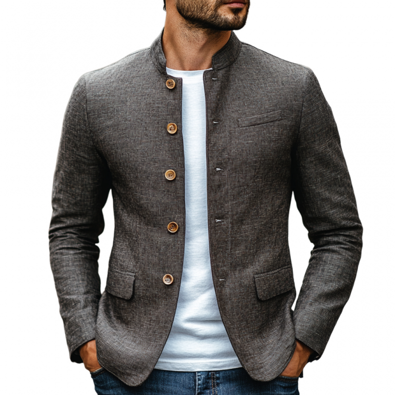 Herre uformelt lin-stativ krage enkeltspent slim fit blazer 38113220M