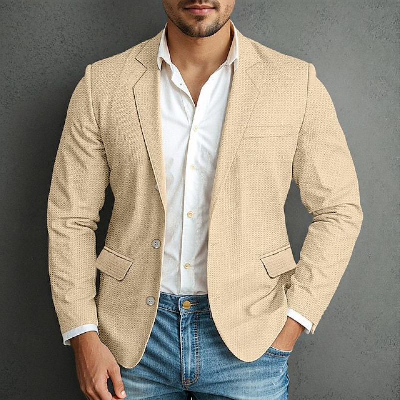 Men's Casual Texture Waffle Notch Lapel Single-breasted Slim-fit Blazer 11179072M