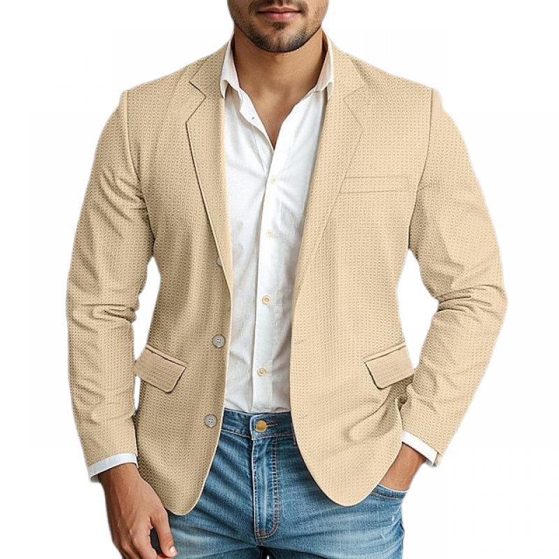 Men's Casual Texture Waffle Notch Lapel Single-breasted Slim-fit Blazer 11179072M