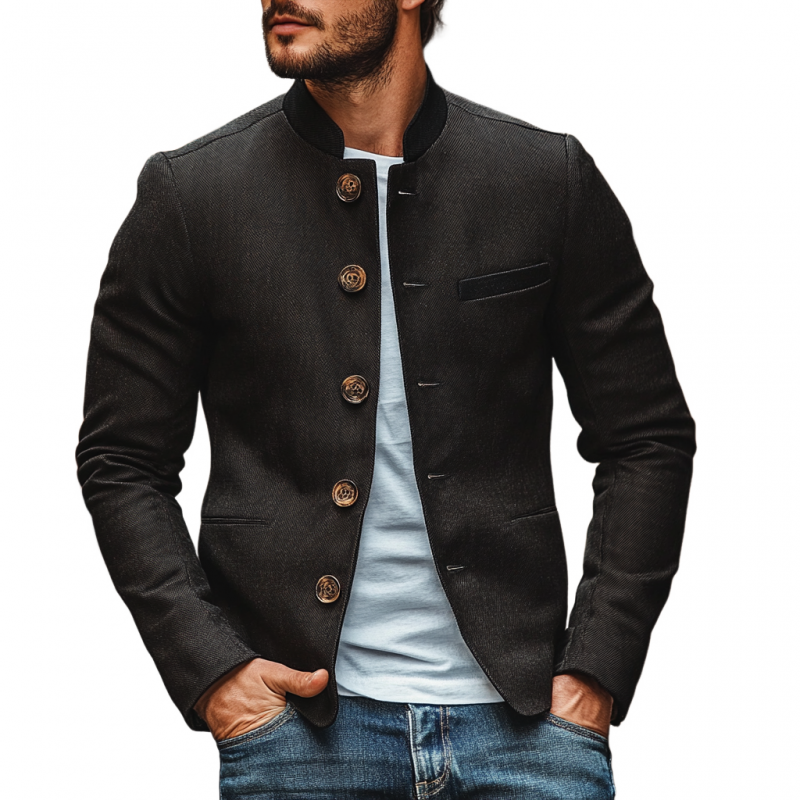 Herre uformelt stativ krage twill bomull enkelspent slim fit blazer 00963490M