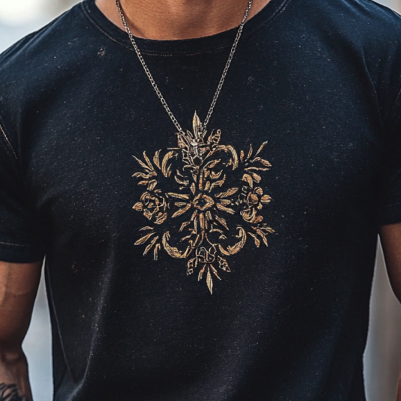 Men's Casual Embroidery Cotton Round Neck Slim Fit Short Sleeve T-shirt 85427801M