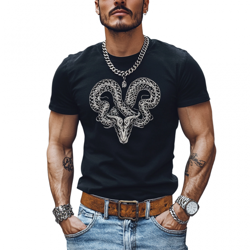 Men's Casual Snake Embroidery Cotton Round Neck Slim Fit Short Sleeve T-shirt 30015932M