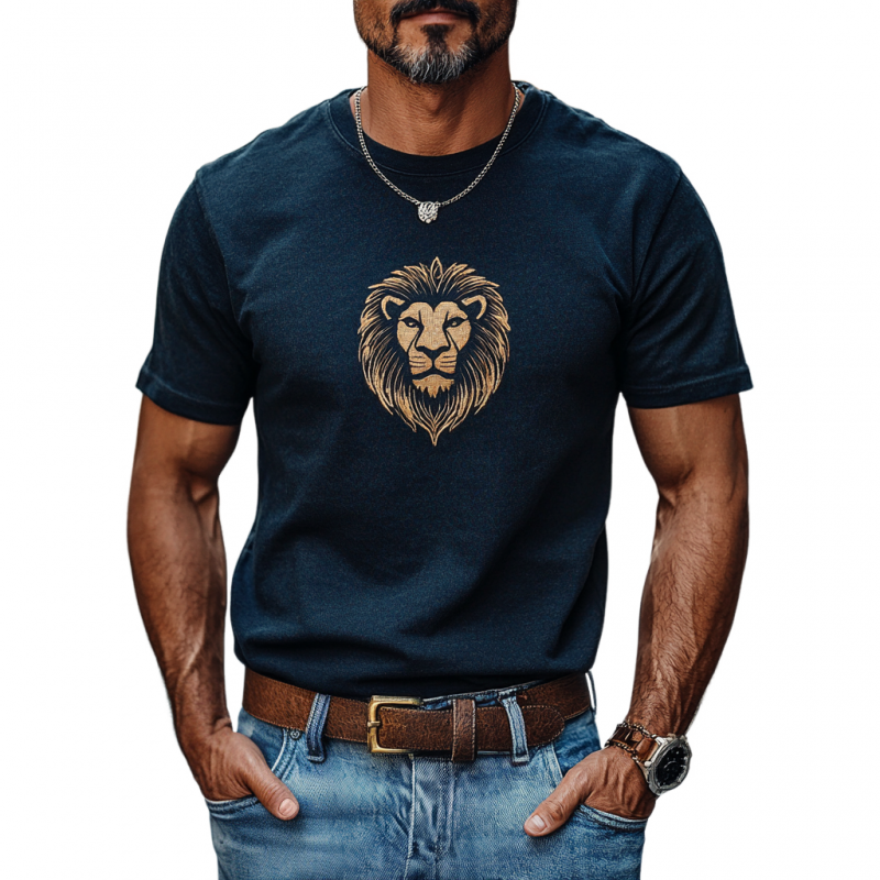 Men's Casual Cotton Lion Embroidery Round Neck Slim Fit Short Sleeve T-Shirt 49729793M