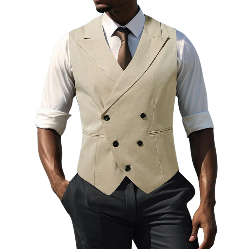 Men's Casual Cotton Linen Peaked Lapel Slim-fit Suit Vest 20457281M