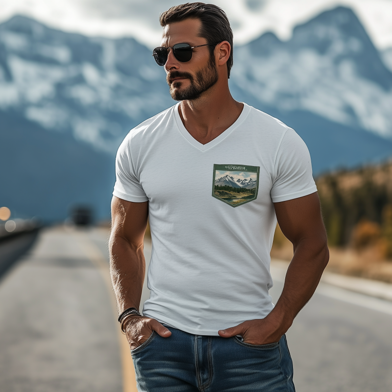 Men's Casual V-Neck Pocket Yellowstone Series Cotton Short Sleeve T-Shirt 76641420K