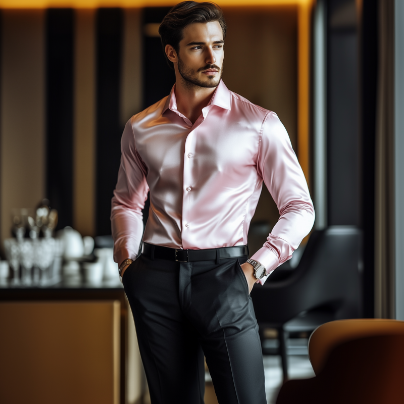 Klassisk Business Slim Fit Satin Langermet skjorte for menn 95797025K