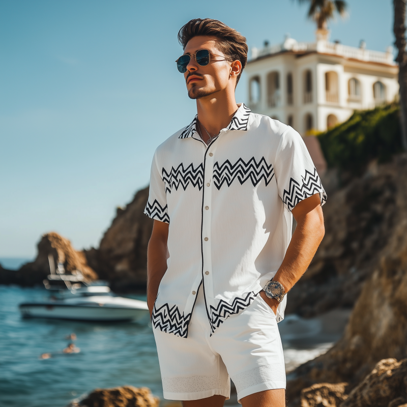 Men's Fashion Casual Retro Printed Short Sleeve Shirt 53289085K