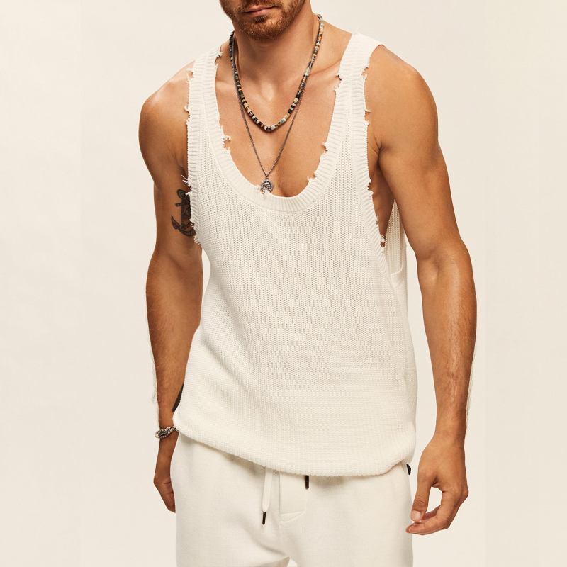 Men's Fashion Casual Skin-friendly Knitted Ripped Tank Top 73531312K