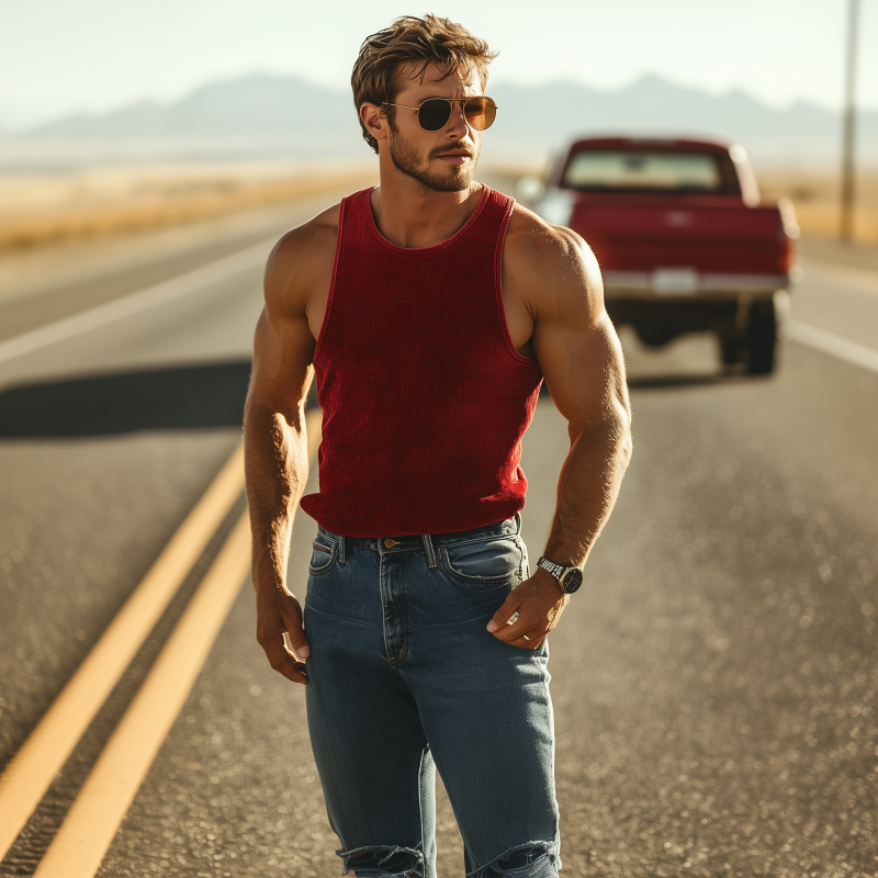 Herremote Uformell Western Cowboy-stil Corduroy Tank-topp med rund hals 69705825K