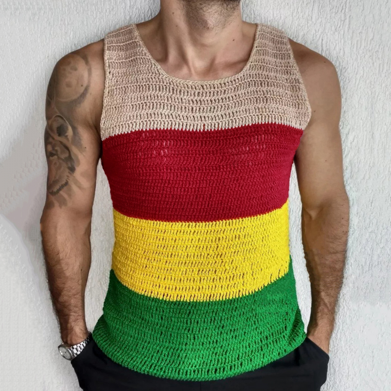 Men's Fashion Casual Personality Contrast Color Knitted Tank Top 31867542K