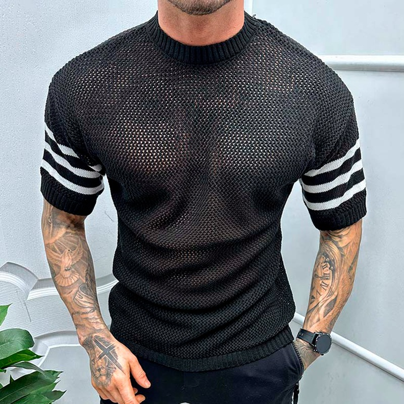 Men's Casual Fashion Round Neck Knitted Back Short-sleeved T-shirt 23923161K