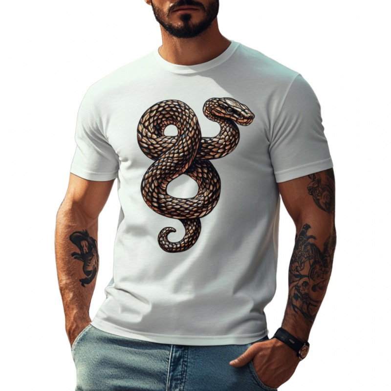 Men's Casual Cotton Snake Embroidery Round Neck Loose Short Sleeve T-Shirt 23462839M