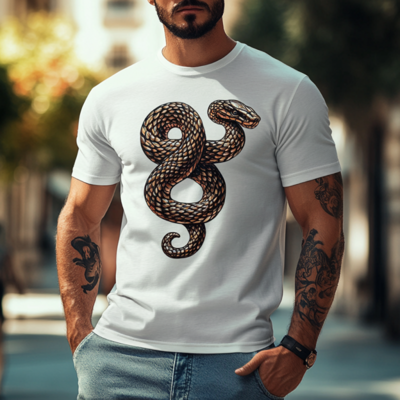 Men's Casual Cotton Snake Embroidery Round Neck Loose Short Sleeve T-Shirt 23462839M