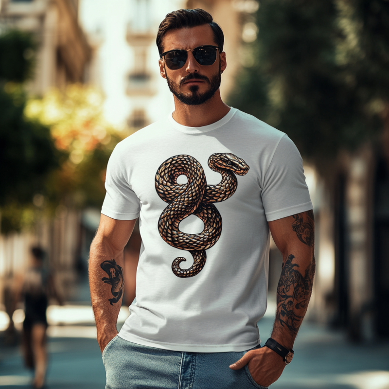 Men's Casual Cotton Snake Embroidery Round Neck Loose Short Sleeve T-Shirt 23462839M