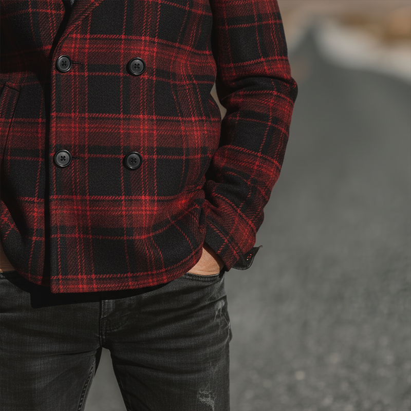 Men's Winter Fashion Plaid Faux Wool Short Lapel Coat MTA1117J4P