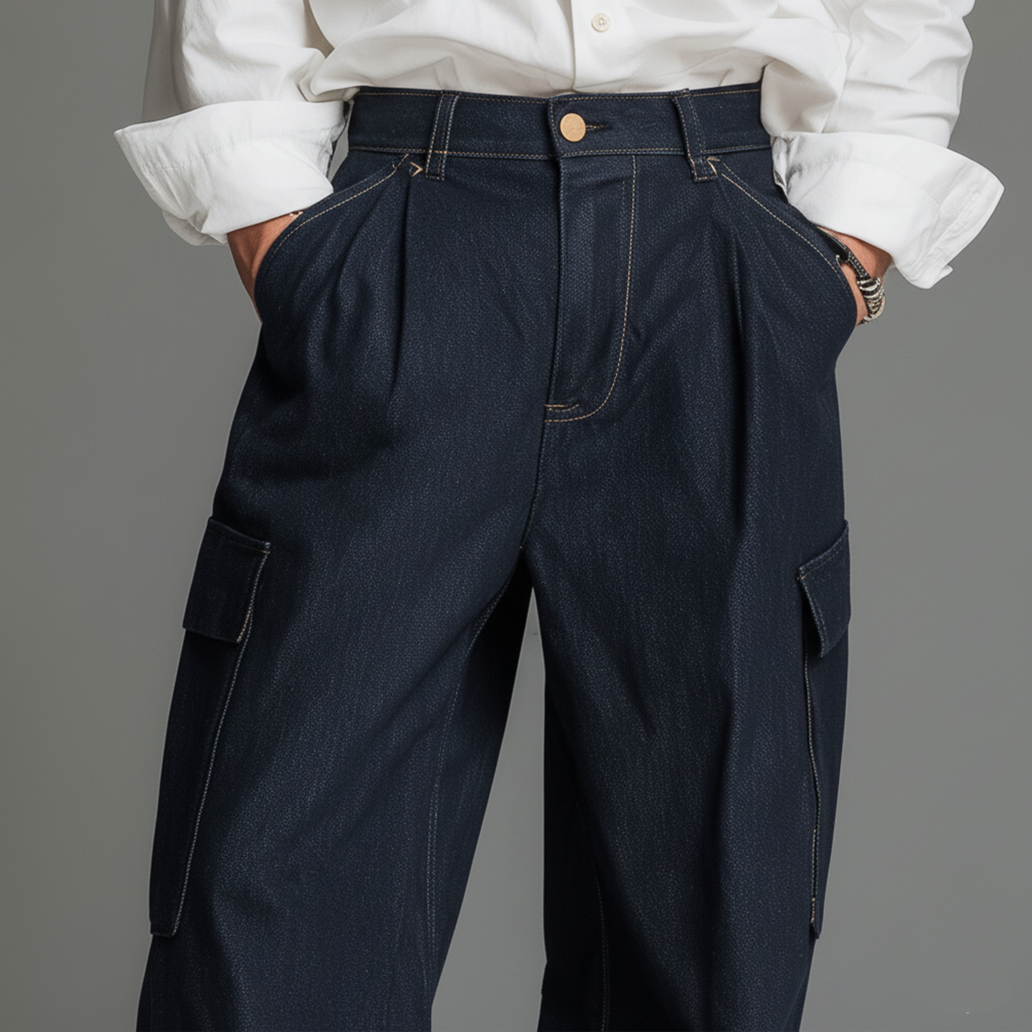 Men's Casual And Business Retro Blue Multi-pocket Jeans MTA2921J7K