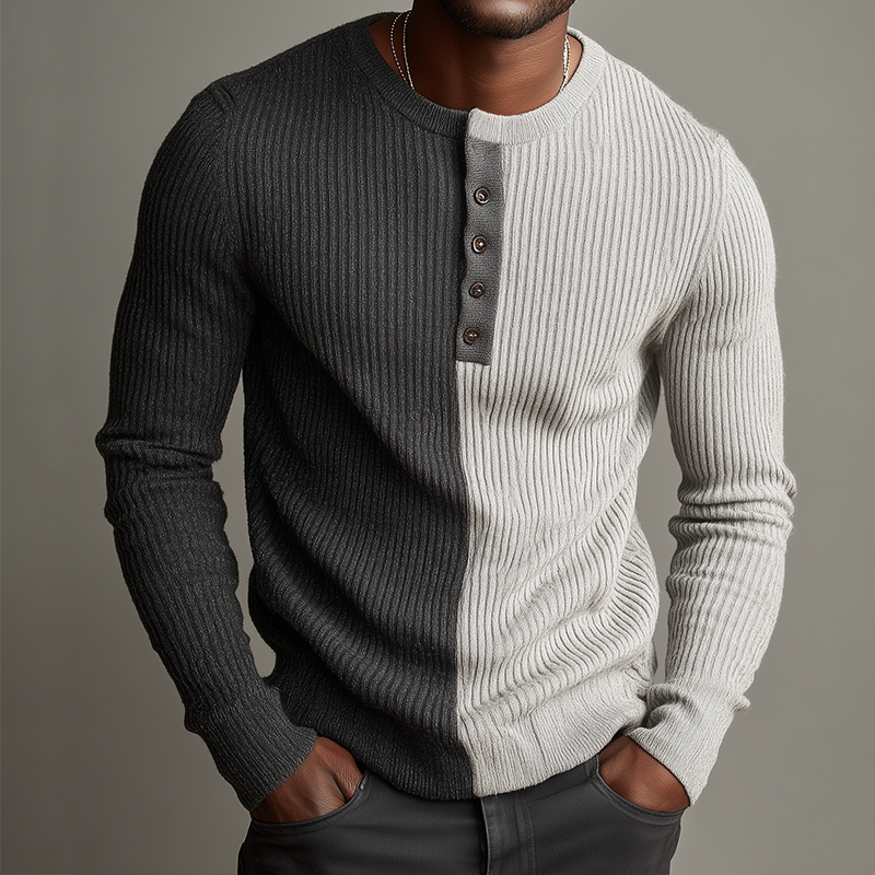 Men's Retro Casual Colorblock Henley Sweater MTA1385H3TO