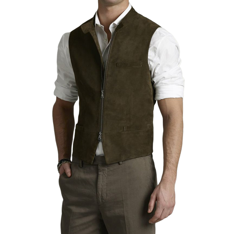 Vintage Suede Slim Fit Zip Vest 81404115U for menn