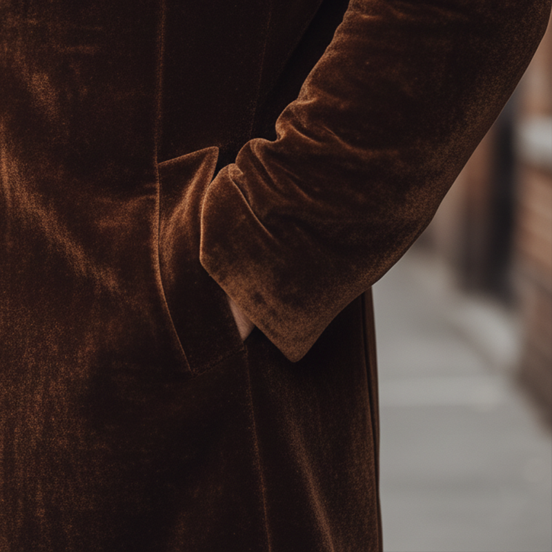 Men's Retro Simple Glossy Velvet Mid-Length Warm Coat MTA0407K4P