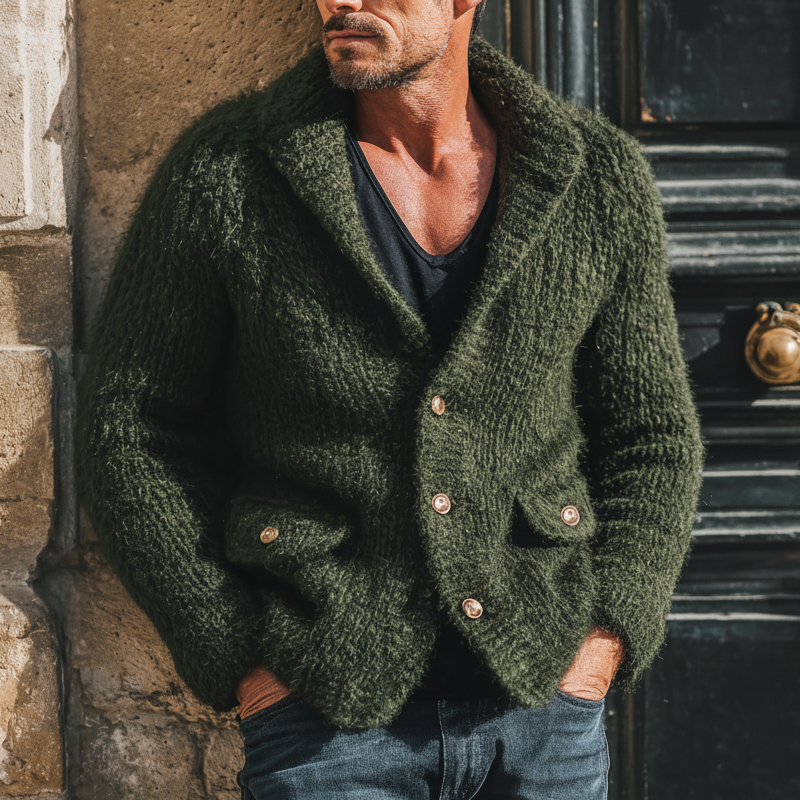 Men's Classic Warm Army Green Button-down Knit Cardigan MTA0199K9U