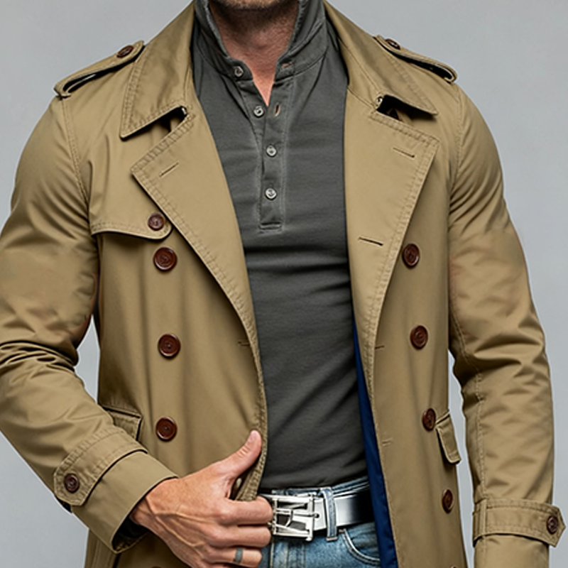 Men's Casual Cotton Lapel Double-breasted Long Trench Coat MTA1768J9X