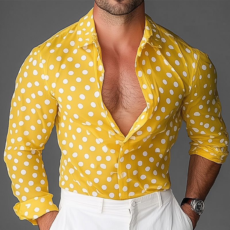 Men's Polka Dot Print Lapel Long Sleeve Shirt MTA2954D2X