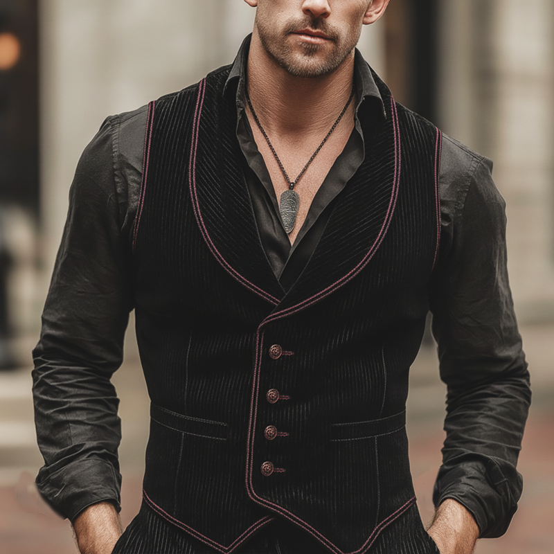 Men's Vintage Embroidered Corduroy Slim-fit Vest MTA1680L6U