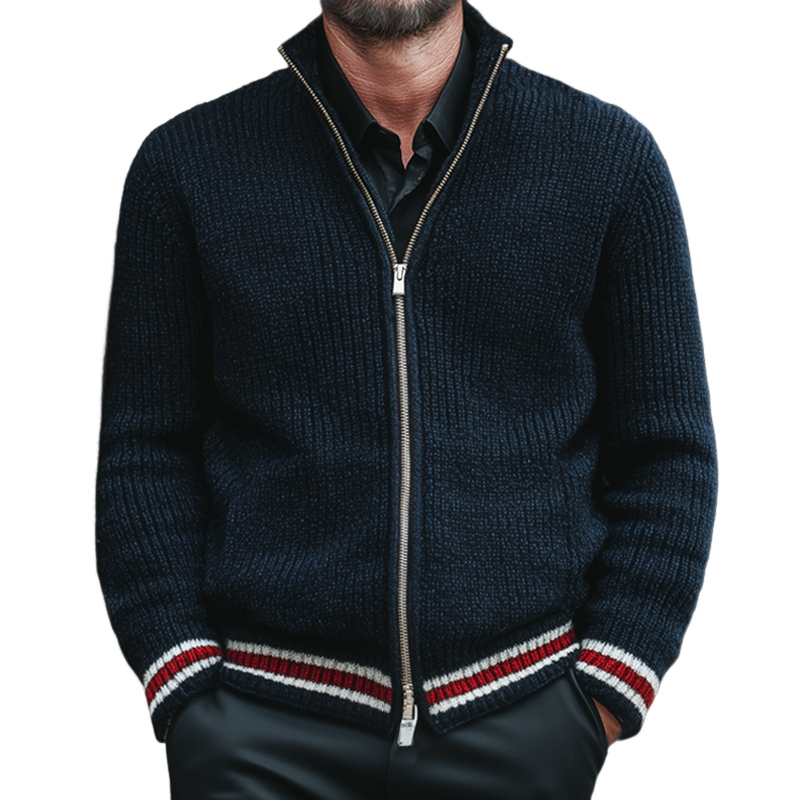 Men's Classic Stand-up Collar Zip-up Knitted Cardigan MTA2598I0U