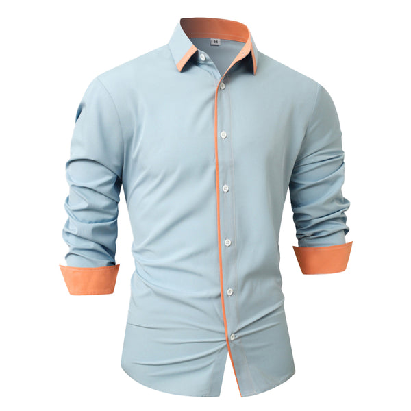 Men's Casual Color Block Lapel Single Breasted Long Sleeve Shirt 31009431Y