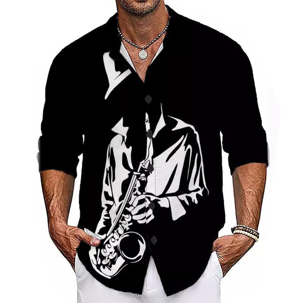 Men's Casual Music Print Long Sleeve Shirt 00906010X