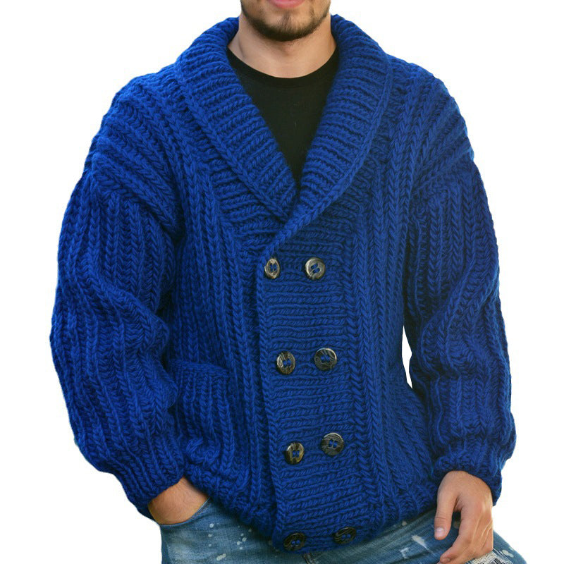 Men's Casual Solid Color Lapel Double Breasted Long SLeeve Knitted Cardigan 30827802M