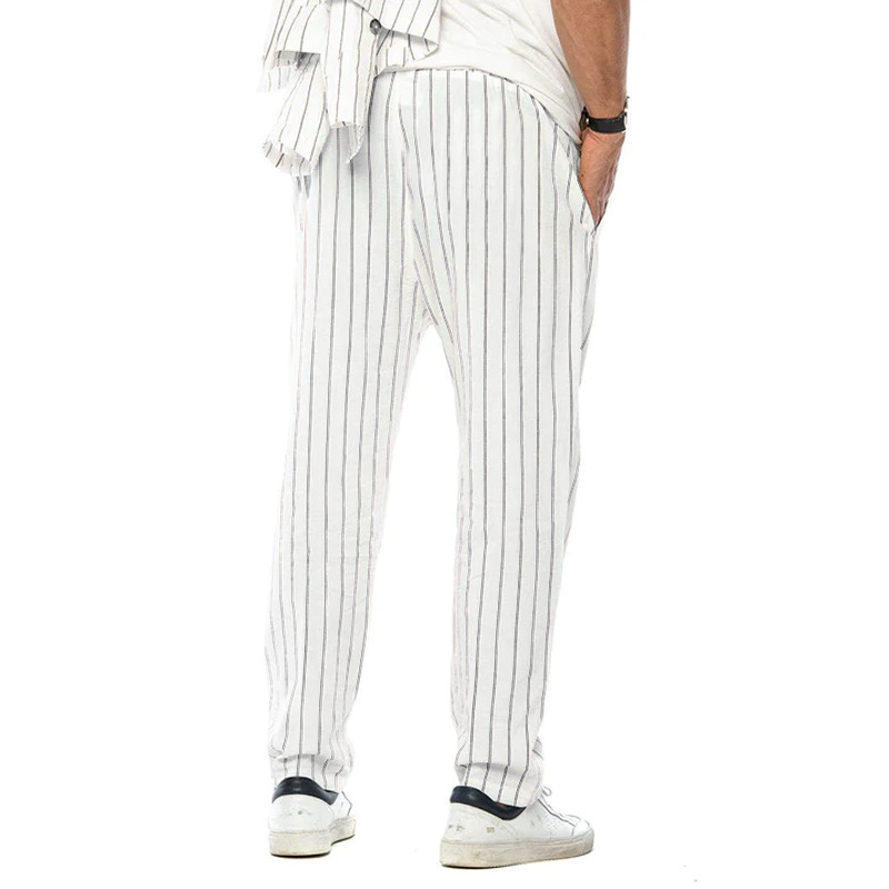 Pantaloni casual alla moda larghi dritti in cotone e lino a righe verticali da uomo 38653954Z