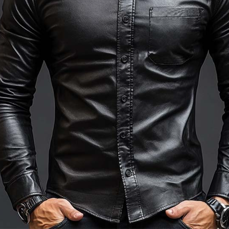 Men's Classic Casual Slim Fit Leather Long Sleeve Shirt 79897850K