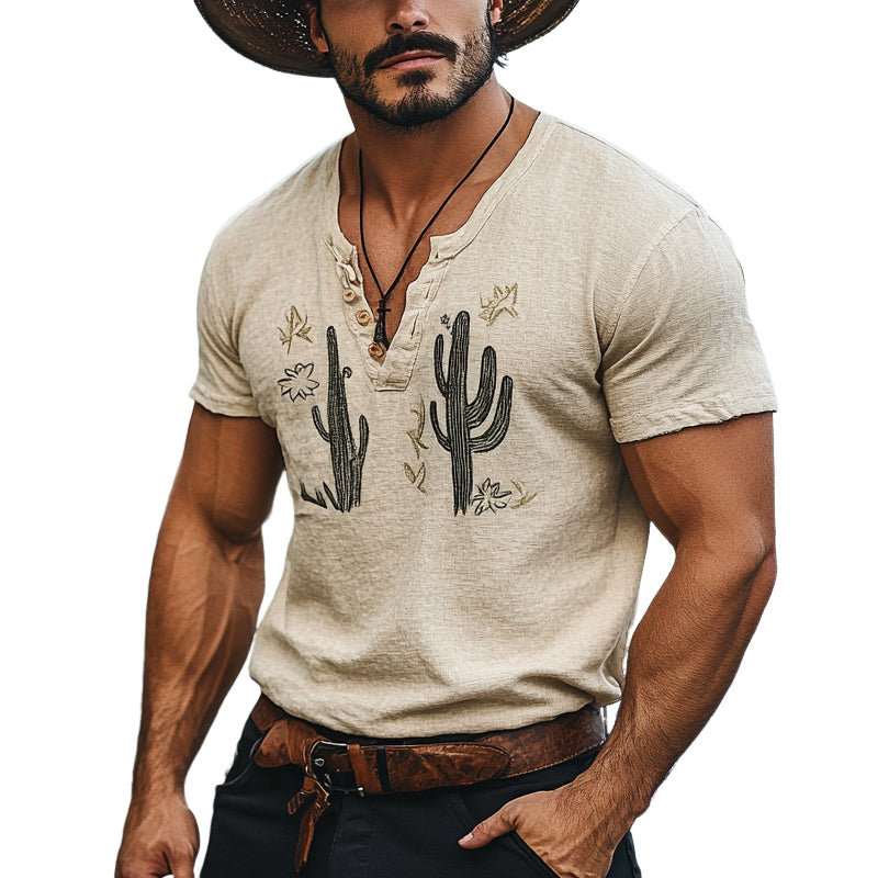 Men's Casual Cactus Print Short Sleeve T-Shirt MTA2967D4X