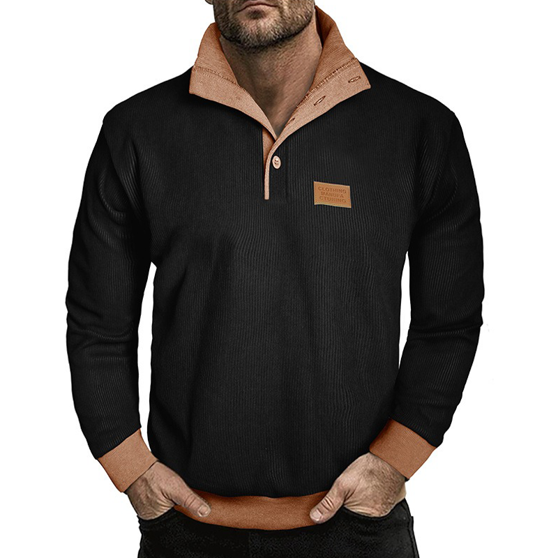 Men's Contrasting Corduroy Stand-up Collar Sweatshirt MTA2550H3X