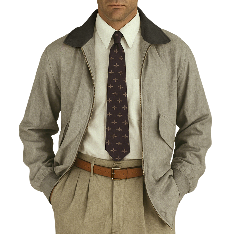 Men's Casual Retro Style Cotton And Linen Zipper Lapel Jacket MTA0626H6TO