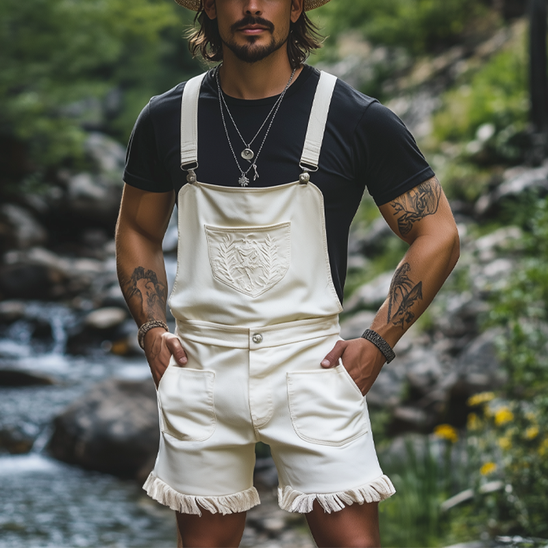 Men's Summer Fashion Embroidered Tassel Overalls MTA1172F6U