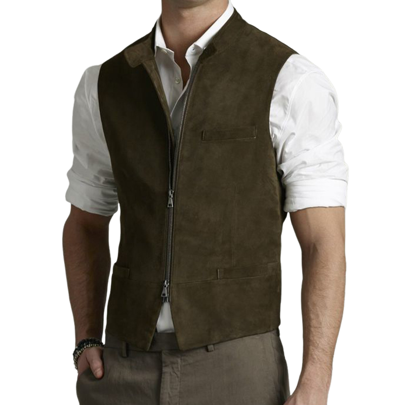 Vintage Suede Slim Fit Zip Vest 81404115U for menn