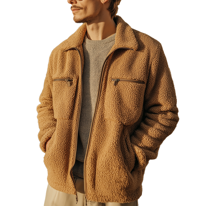 Men's Winter Fashion Faux Sherpa Zipper Warm Jacket MTA2282J4P