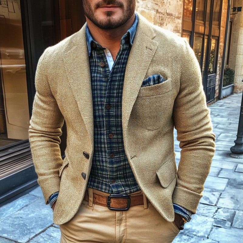 Men's Vintage Herringbone Blend Blazer MTA2681H3X
