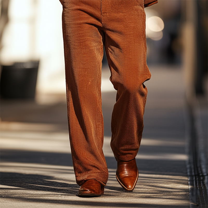 Men's Retro Glossy Corduroy Loose-fitting Casual Pants (Belt Not Included) MTA0160K3P
