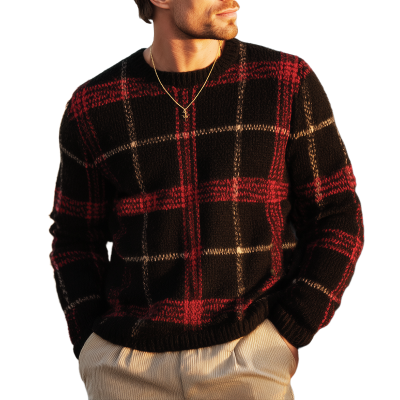 Men's Classic Plaid Crew Neck Casual Sweater MTA1041J5U