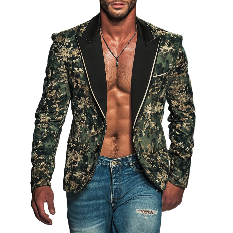 Men's Camouflage Peak Lapel Two Buttons Blazer MTA0720H3Z