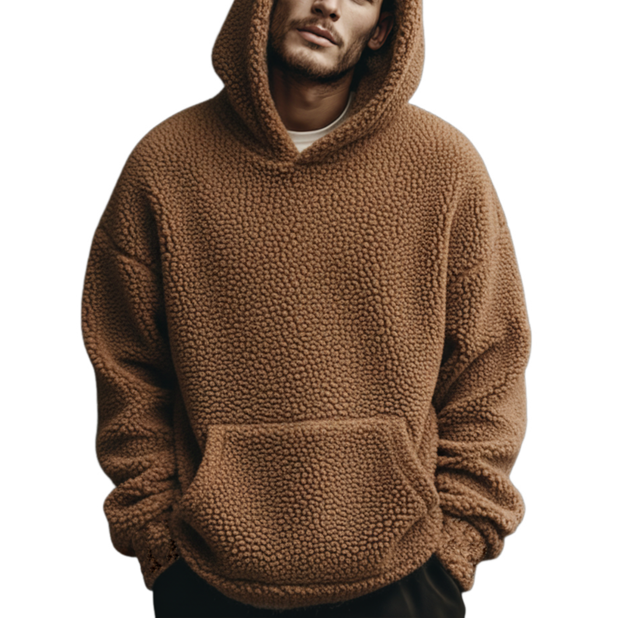 Men's Classic Casual Hooded Teddy Fleece Loose Sweatshirt MTA1789J9K