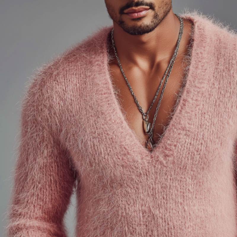 Men's Retro Casual Knitted V-Neck Sweater MTA0340K1TO