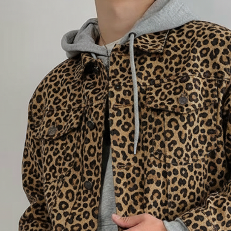 Men's Retro Casual Leopard Print Canvas Wearable Casual Lapel Jacket MTA2956I5TO