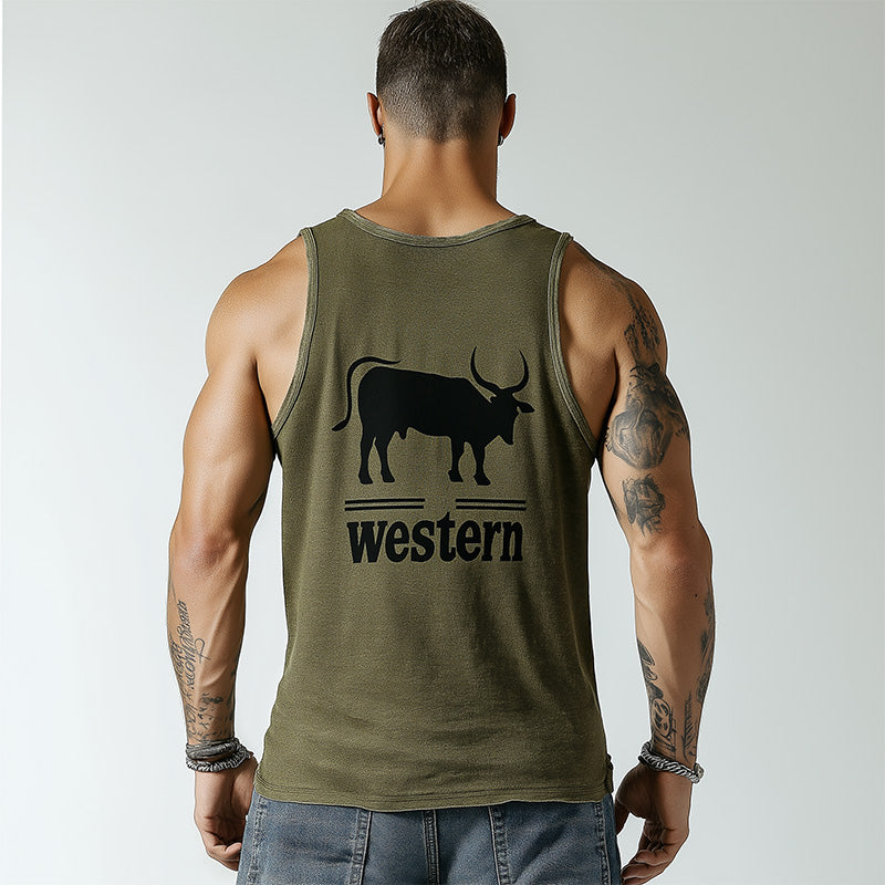 Men's Summer Western Cowboy Style Printed Cotton Tank Top MTA1537E5P